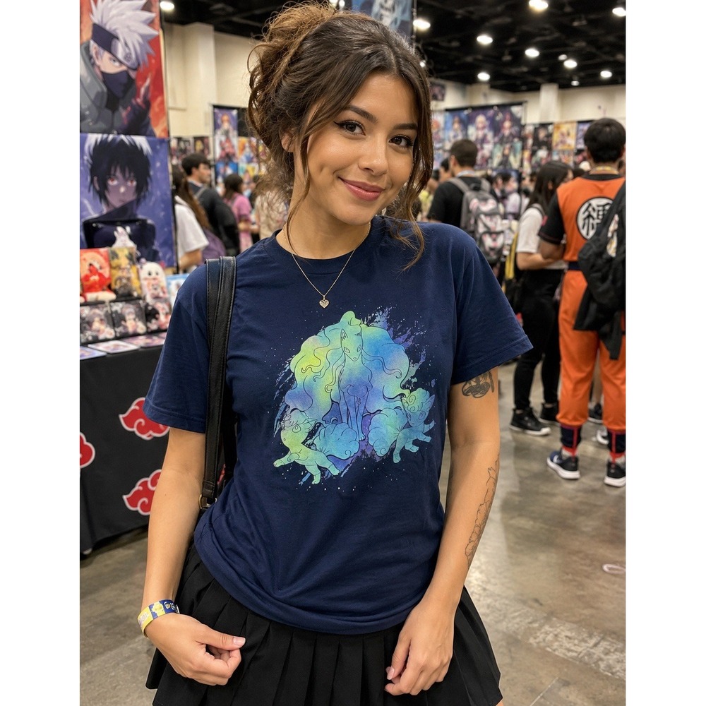 Pokémon Alolan Northern Lights Ninetales Vulpix Graphic T-Shirt Blue Women's Med